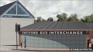 Artist interpretation of new Thetford bus station (detail) (Copyright: LSI Architects)