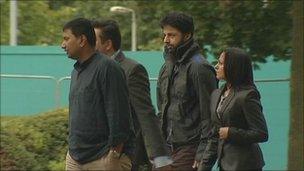 Shrien Dewani, second from right, and supporters arriving at court