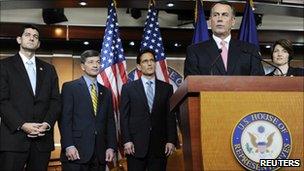 House Speaker John Boehner, front at right, and House Republicans