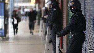 Police on guard in Salford precinct