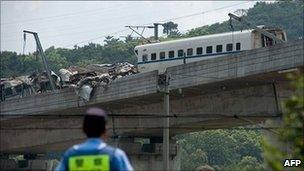 File picture of wreckage of two high-speed trains in Wenzhou, taken on 24 July 2011