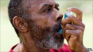 Man using inhaler