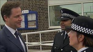 Nick Clegg, Chief Constable Julia Hodson and Insp Anwaar Ahmed