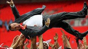 Brendan Rodgers gets the aerial view of Wembley