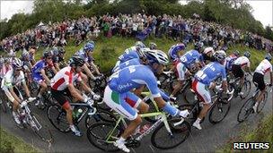 Spectators lined parts of the 140km route