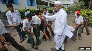 Anna Hazare at a school in Ralegan Siddhi