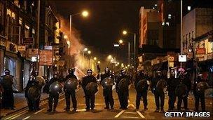 Riot police in Croydon on 9 August 2011