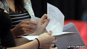 Students check their A-level results