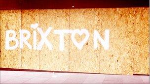 Brixton message on boarded up shop