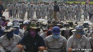 Striking workers at a factory in Korea