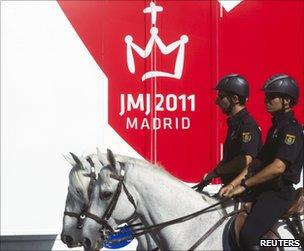 Mounted police patrol central Madrid, 17 August