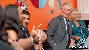 Prince Charles and Camilla, the Duchess of Cornwall speak to youth ambassadors at the Fairbridge Prince's Trust centre in Hackney