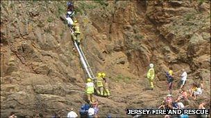 Cliff rescue at Greve de Lecq, Jersey