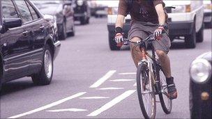 A cyclist in traffic