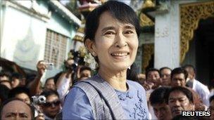 Aung San Suu Kyi, pictured in Bago on 14 August 2011