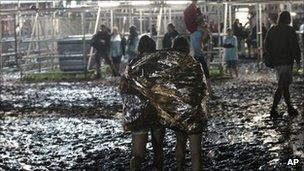 The scene after a storm swept through the Pukkelpop open air music festival near Hasselt, about 50 miles (80km) east of Brussels, Belgium, on Thursday