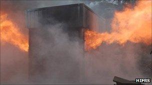 Flames bursting out from a training unit. Pic: HIFRS