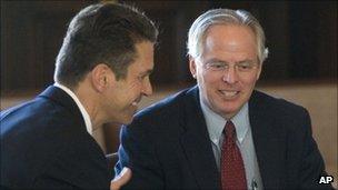 Dr John Patterson (right) with his lawyer Clay Robinson after jury selection on 18 August 2011