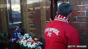 Liverpool fan pays his respects to those who died in the Hillsborough disaster