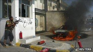 A fighter opposed to the regime of Col Gaddafi in Tripoli