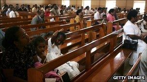 Fijians sit inside the Centenary Methodist Church for the morning church service (file photo)