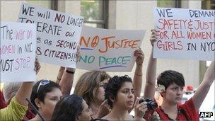 Protesters outside the court on 23 August 2011