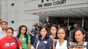 Migrant Workers Union members outside the Hong Kong high court