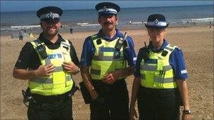 Police on the beach in Mablethorpe