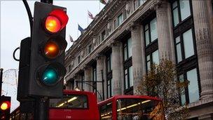 Traffic lights in use on London's Oxford Street