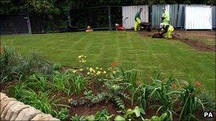 Finishing touches to the memorial garden