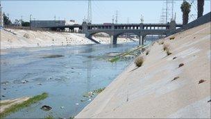 The concrete section of the LA river