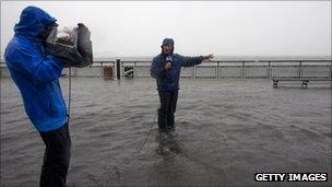 Jim Cantore, an on-camera meteorologist for The Weather Channel, reports on Hurricane Irene