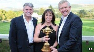 Dave Cormack, Fiona Cormack and golfer Colin Montgomerie, with the Ryder Cup