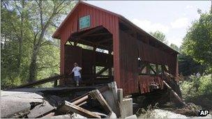 A bridge in Northfield, Vermont, damaged during the storm