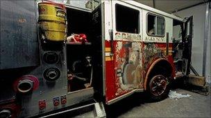 Damaged fire engine