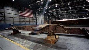 Steel beam stored at Hangar 17