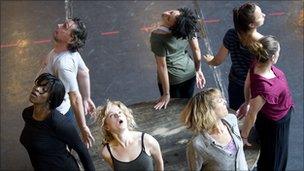 Decade cast members rehearsing