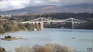 Menai Strait between Anglesey and north Wales mainland