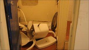 The damaged toilet at Whitchurch Alport Football Club