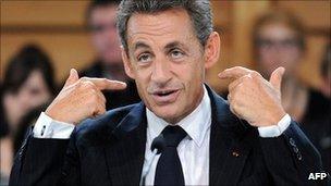 French President Nicolas Sarkozy at a meeting in Sainte-Marguerite, eastern France, 2 September