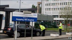 Police at Stepping Hill Hospital in July