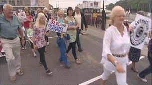 Protesters in Weymouth