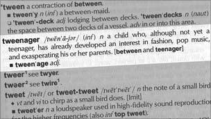 Scan of Chambers' definition of "tweenager" (2003 edition)