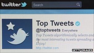 Close-up view of micro-blogging website Twitter on a computer screen