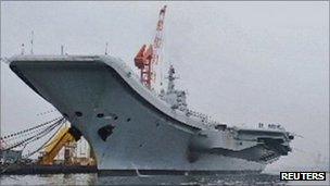 China's first aircraft carrier, pictured in Dalian on 27 July 2011