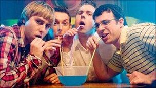 James Buckley, Blake Harrison, Joe Thomas and Simon Bird in The Inbetweeners Movie