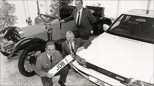 Men with Bluebird car in 1986. Photo: Nissan