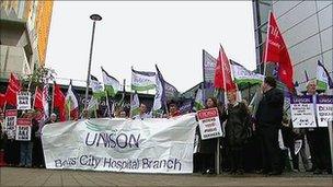 Union members protest outside Belfast City Hospital