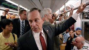 New York Mayor Michael Bloomberg in the subway