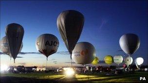 Balloons teathered at the start of the 2010 race at Easter Compton, near Bristol